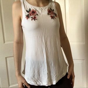 White Tank w/ Floral Detailing